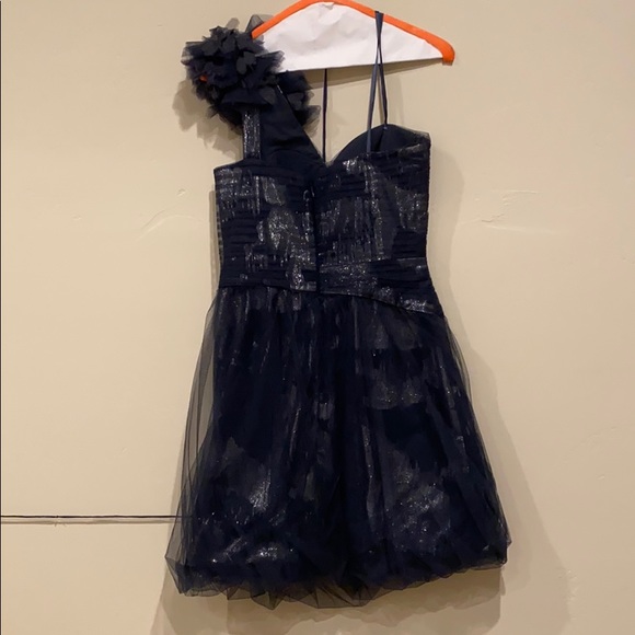 BCBGMaxAzria Blue Grey Metallic One Shoulder Dress - Picture 5 of 5